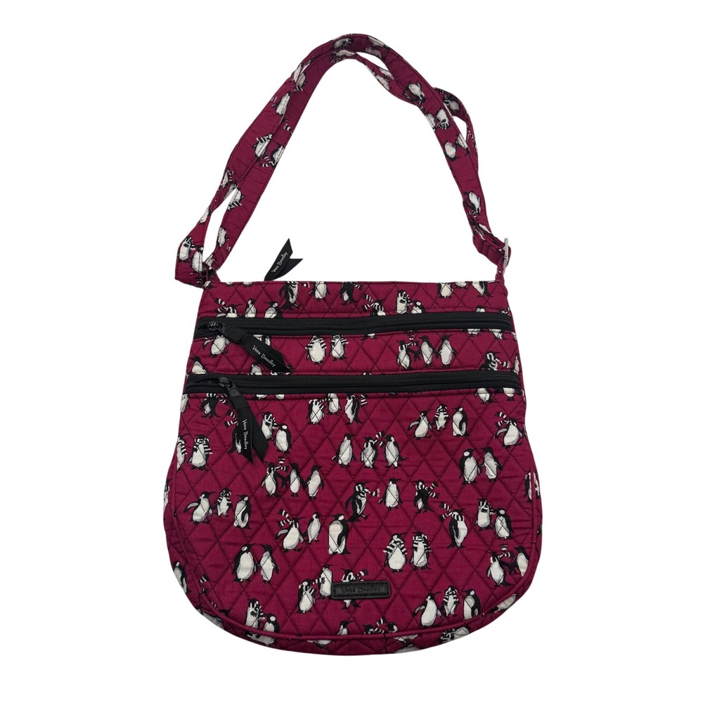 Vera Bradley Triple Zip Hipster Crossbody Bag Magenta Penguin Print 24430-Q38
